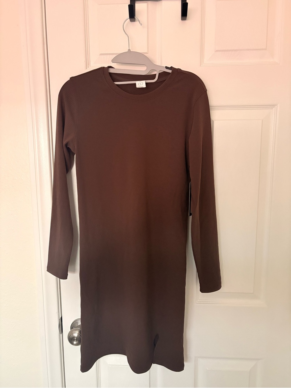 BYLT Basics Brown Ribbed Long Sleeve Knit Dress